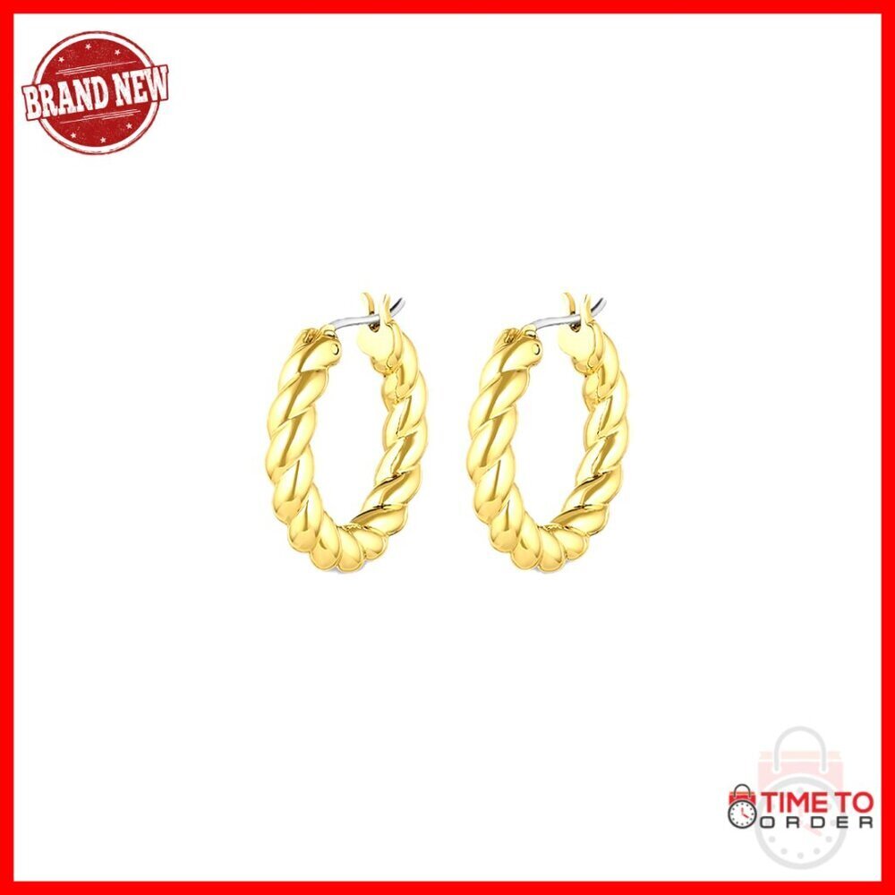 18K Gold Plated Hoop Earrings 13/16" Twisted Design Lightweight Daily Wear